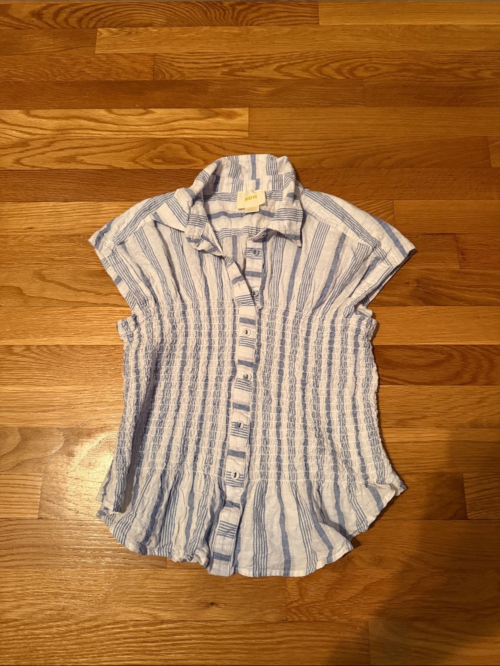 Maeve White and Light Blue Striped Button-Front Women's Top